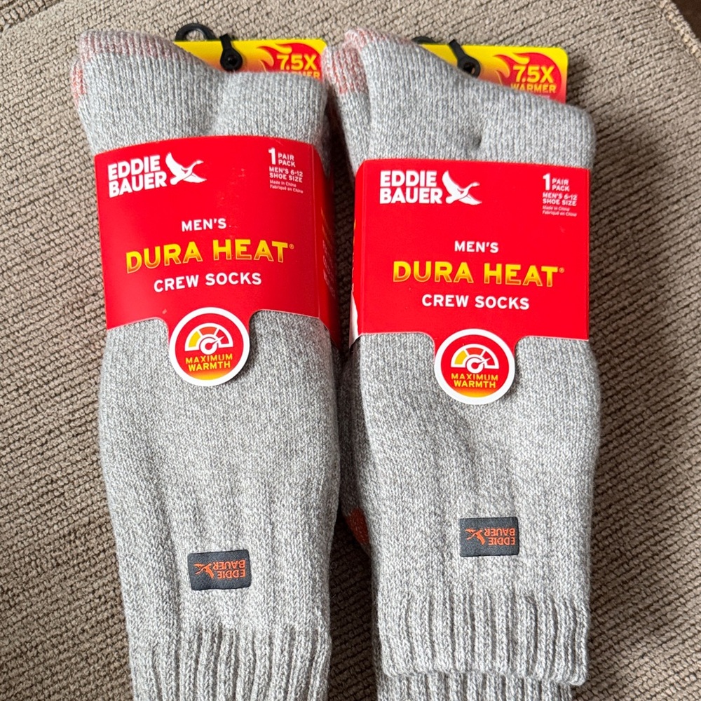 Eddie Bauer Men's Dura Heat Gray Crew Socks